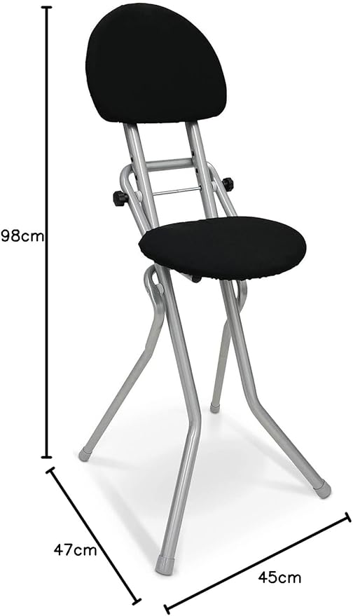 Ergonomische Bügelstehhilfe – Rückenschonende Sitzhilfe, 3-fach höhenverstellbar (58–65 cm), mit Rückenkissen, rutschfest & platzsparend, bis 120 kg belastbar, silber