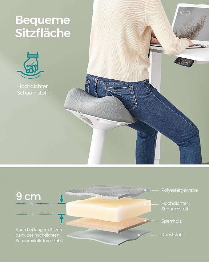 360° neigbarer Stehhocker – Höhenverstellbarer Schreibtischhocker 58–83 cm mit großem Anti-Rutsch-Sockel, modern, grau