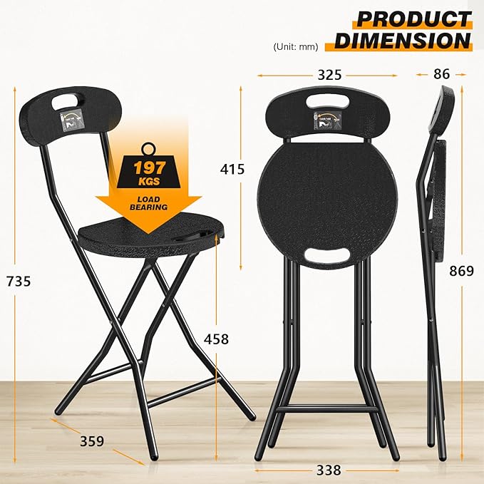 Tragbarer Klapphocker mit Rückenlehne – Faltbarer Outdoor-Hocker für Garten, Camping, Angeln, Grillen & Büro, bis 204 kg belastbar