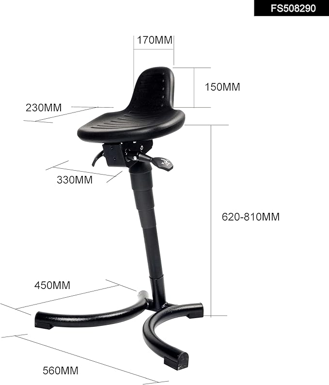 Ergonomischer Stehhocker – Höhenverstellbare Stehhilfe 62–81 cm, Stehstuhl & Werkstattstuhl für Schreibtisch, Büro & Industrie