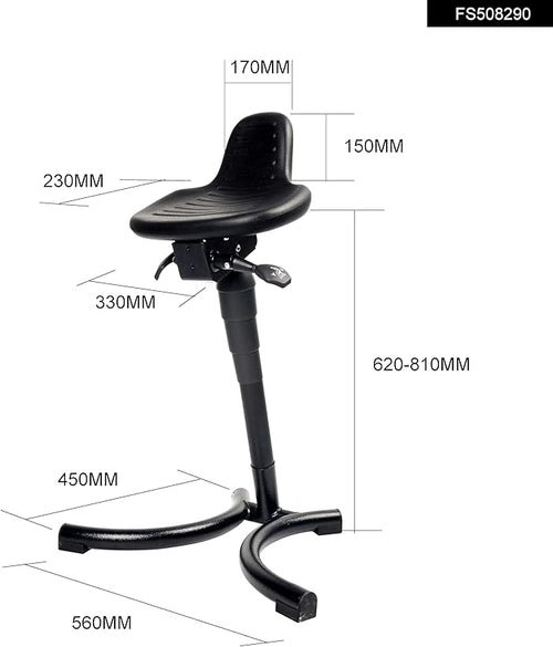 Ergonomischer Stehhocker – Höhenverstellbare Stehhilfe 62–81 cm, Stehstuhl & Werkstattstuhl für Schreibtisch, Büro & Industrie