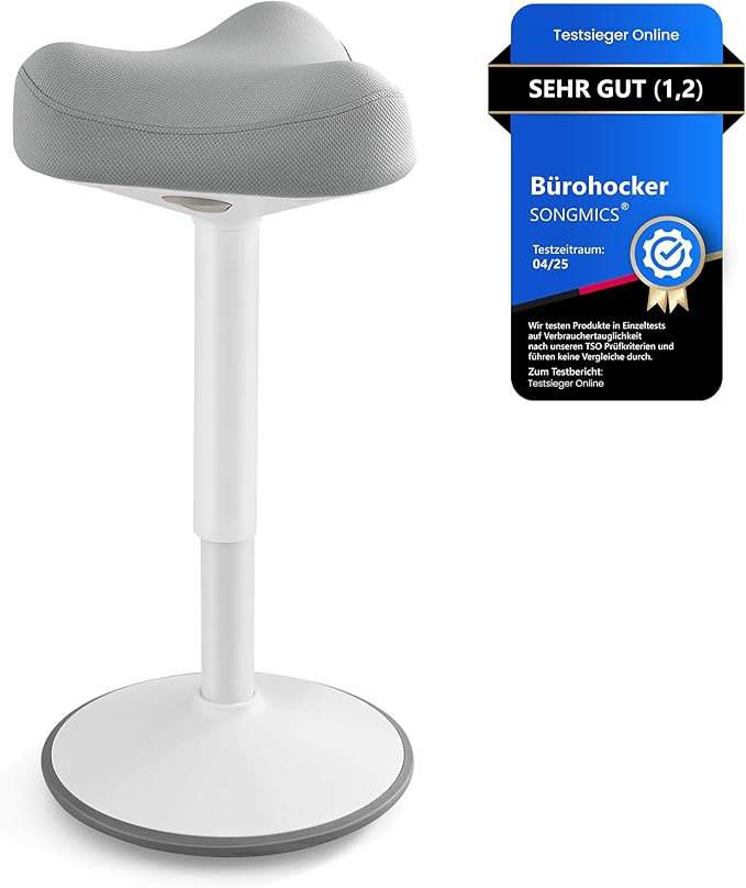 360° neigbarer Stehhocker – Höhenverstellbarer Schreibtischhocker 58–83 cm mit großem Anti-Rutsch-Sockel, modern, grau