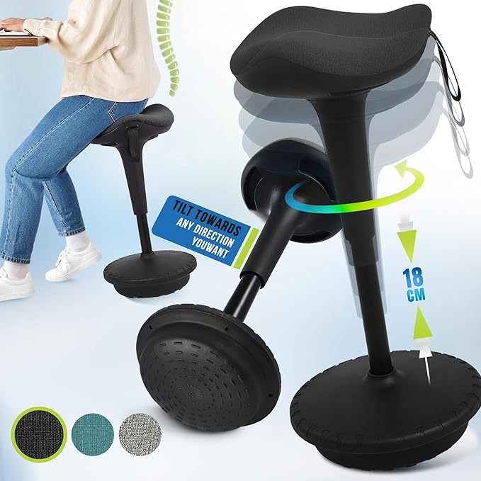 Ergonomischer Stehhocker – Höhenverstellbare Stehhilfe mit atmungsaktivem Sitz, 360° drehbar, für Büro & Homeoffice, schwarz
