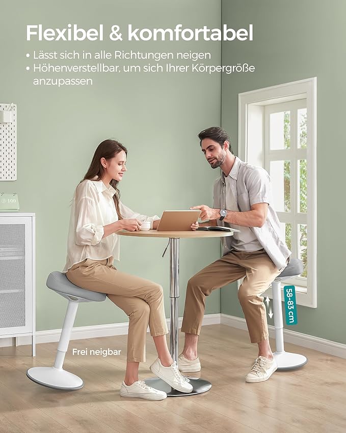 360° neigbarer Stehhocker – Höhenverstellbarer Schreibtischhocker 58–83 cm mit großem Anti-Rutsch-Sockel, modern, grau