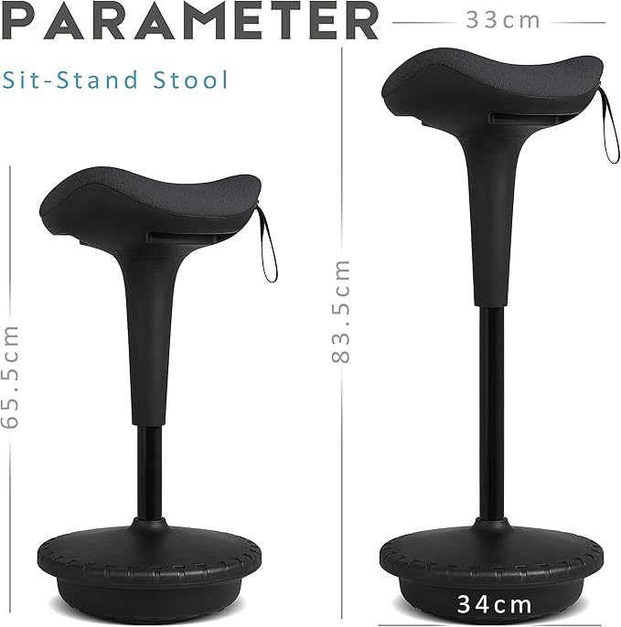 Ergonomischer Stehhocker – Höhenverstellbare Stehhilfe mit atmungsaktivem Sitz, 360° drehbar, für Büro & Homeoffice, schwarz