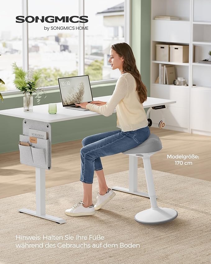360° neigbarer Stehhocker – Höhenverstellbarer Schreibtischhocker 58–83 cm mit großem Anti-Rutsch-Sockel, modern, grau